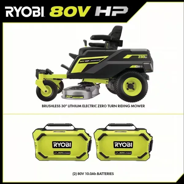 RYOBI 80V HP Brushless 30 in. Battery Electric Cordless Zero Turn Mower with (2) 80V 10 Ah Batteries, Charger, Bagger w/Boost - Image 4