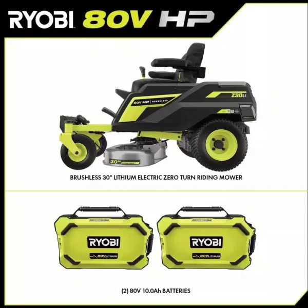 RYOBI 80V HP Brushless 30 in. Battery Electric Cordless Zero Turn Riding Mower with (2) 80V 10 Ah Batteries and Charger - Image 3