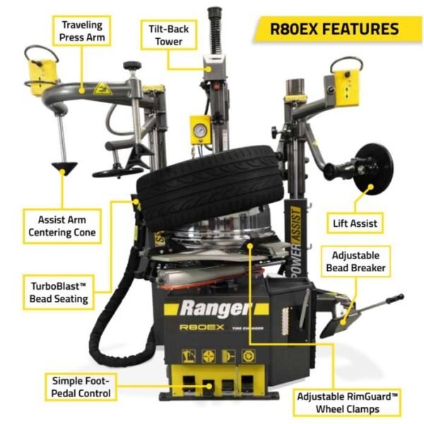 Ranger R80EX Tilt Back Dual-Tower Assist Tire Changer - Image 4