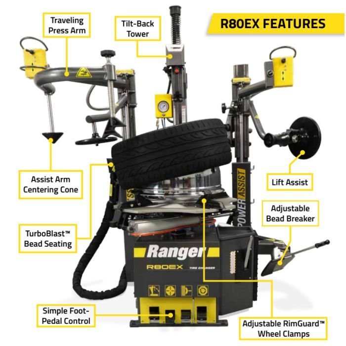 Ranger R80EX Tilt Back Dual-Tower Assist Tire Changer - Image 4