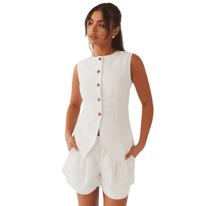Grant Blvd Two-Piece White Cotton Graphic Tee and Shorts Set – Sustainable Summer Outfit for Women
